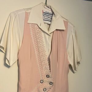 Vintage Pink and Cream Romper with Lace Detail
